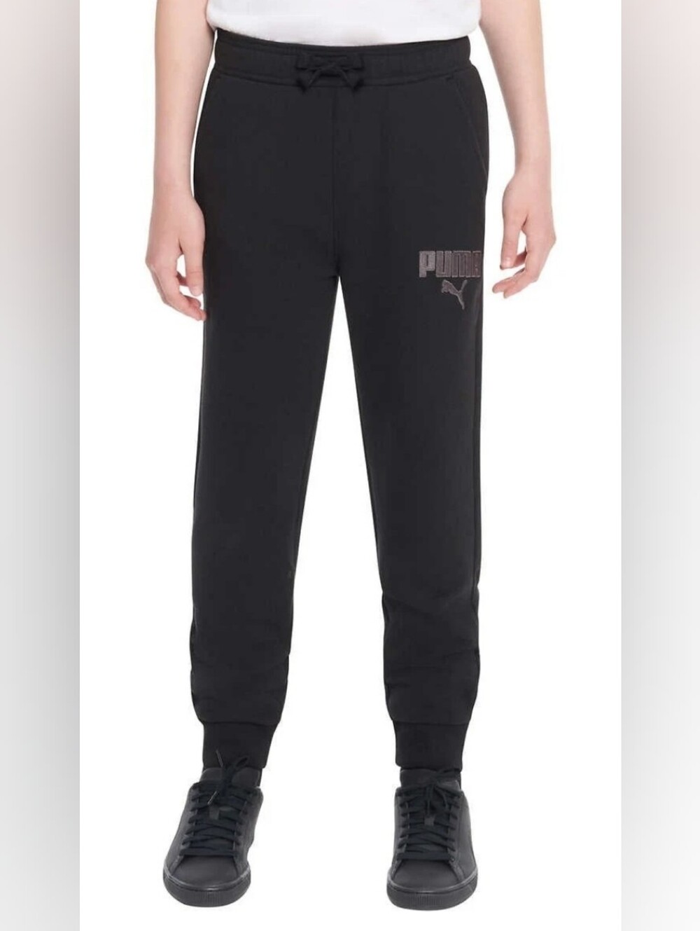 New! Puma Boys Youth Kids Black Tech Fleece Jogger Pockets Size Small (7/8) NWT!